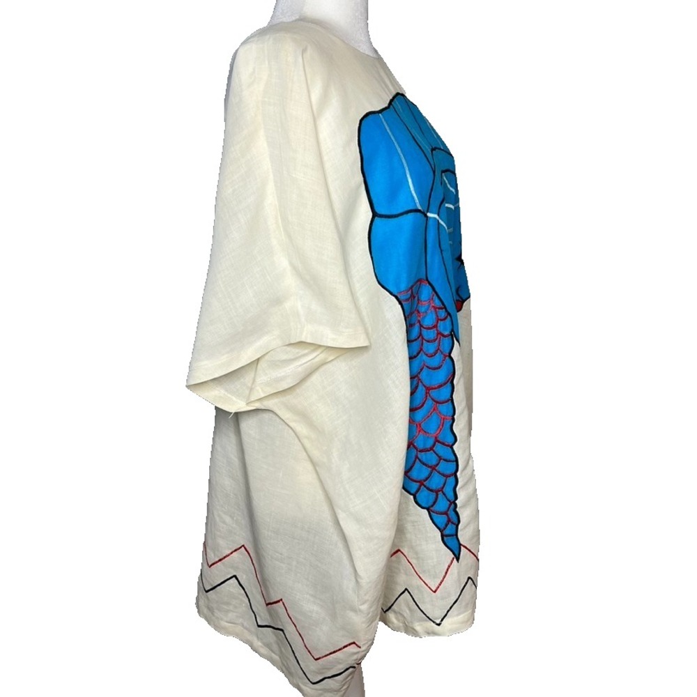 Debikol Exclusive Vtg Tunic L Linen Hand Painted Female Motif Eccentric Art 80's - Picture 3 of 8